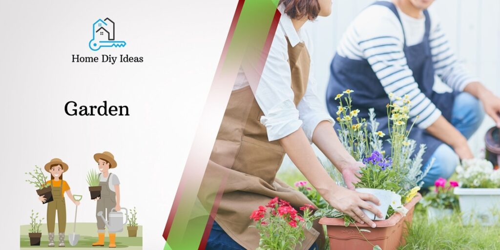 A lush porch garden with a variety of plants in containers and beds.